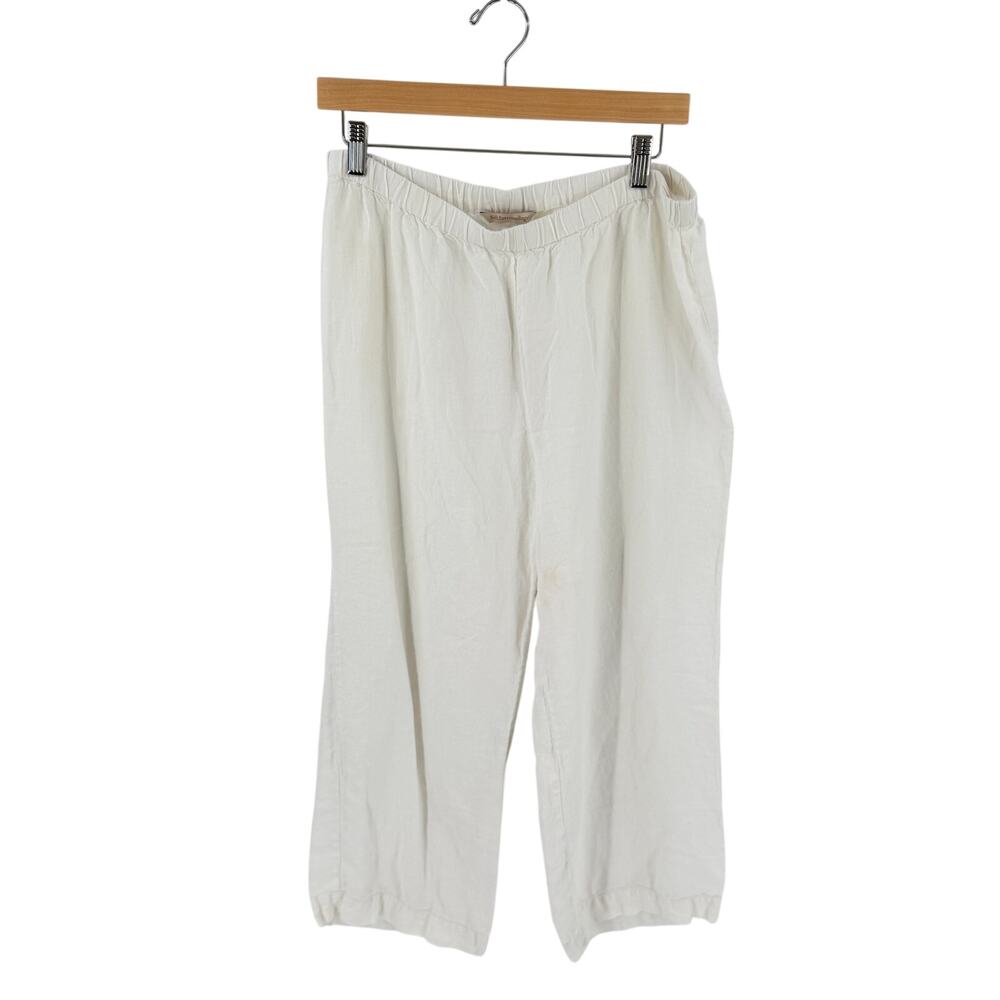 Soft Surroundings 100% Linen Pants White Petite Large Coastal Resort